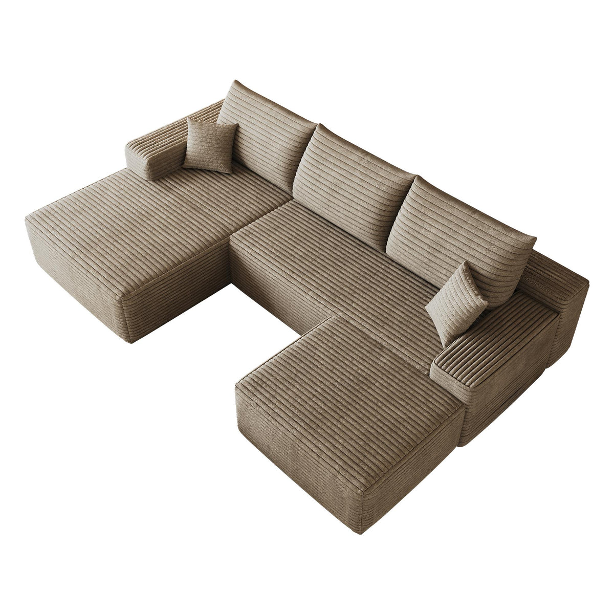 107" Camel Corduroy Modular Chaise Style Sofa With Ottoman - HomeRoots - Flyclothing LLC