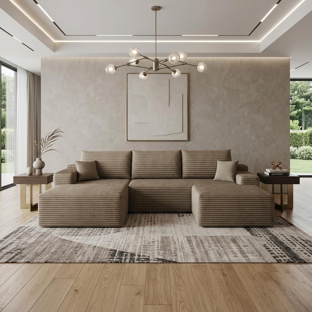 107" Camel Corduroy Modular Chaise Style Sofa With Ottoman - HomeRoots - Flyclothing LLC