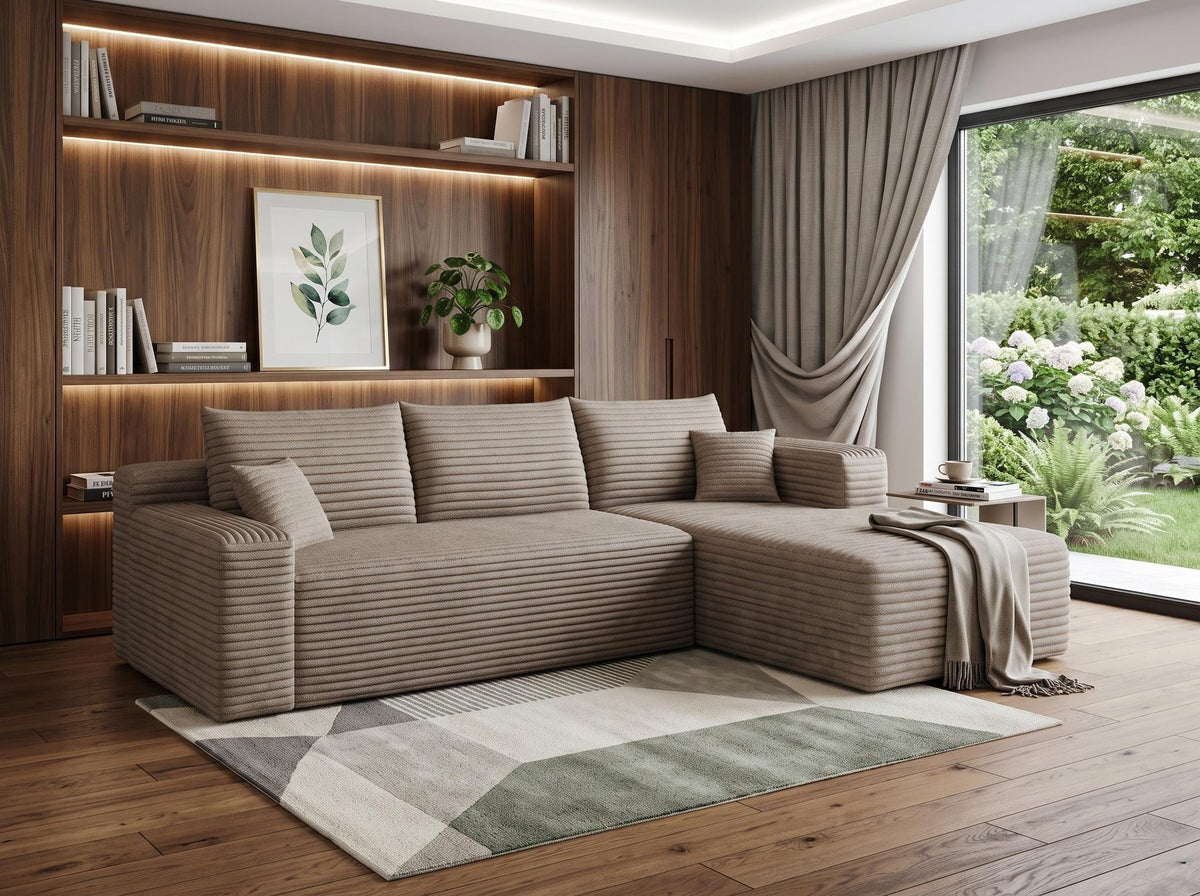 Camel Corduroy Modular L Shaped Sofa and Chaise Sectional - HomeRoots - Flyclothing LLC