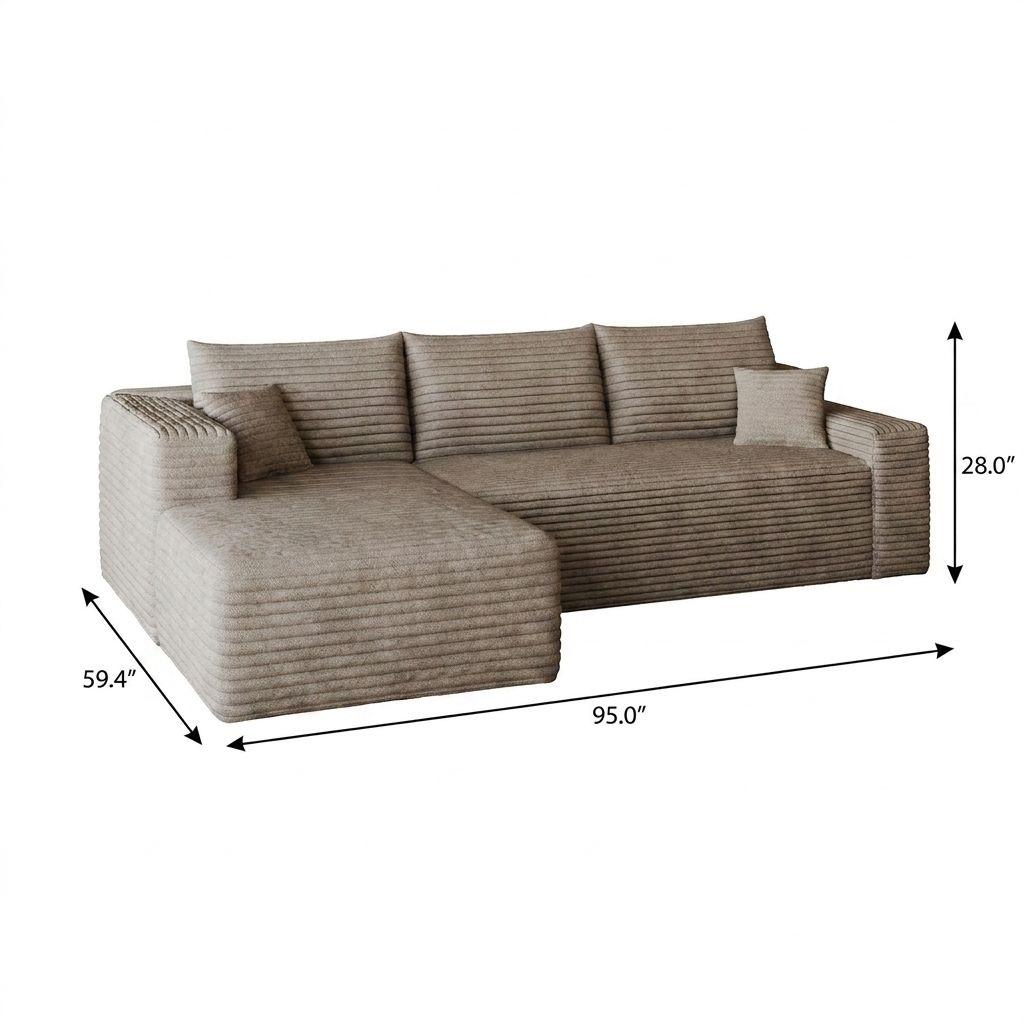 Camel Corduroy Modular L Shaped Sofa and Chaise Sectional - HomeRoots - Flyclothing LLC