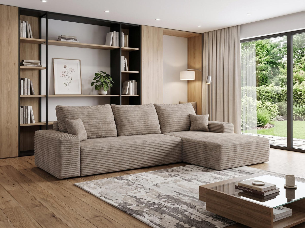 Camel Corduroy Modular L Shaped Sofa and Chaise Sectional - HomeRoots - Flyclothing LLC