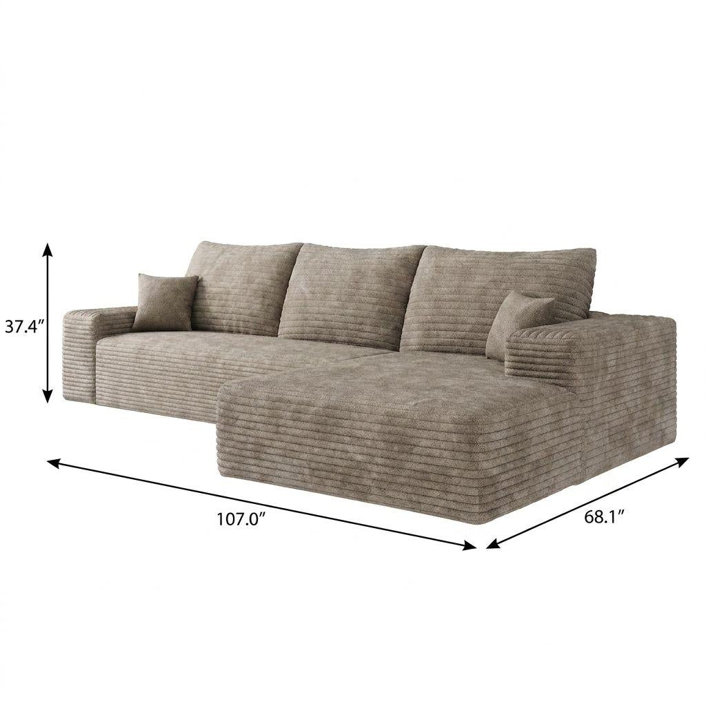 Camel Corduroy Modular L Shaped Sofa and Chaise Sectional - HomeRoots - Flyclothing LLC