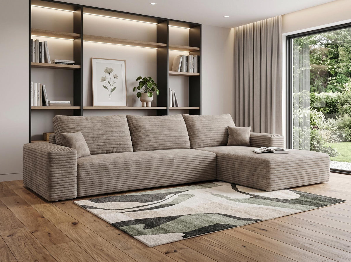 Camel Corduroy Modular L Shaped Sofa and Chaise Sectional - HomeRoots - Flyclothing LLC