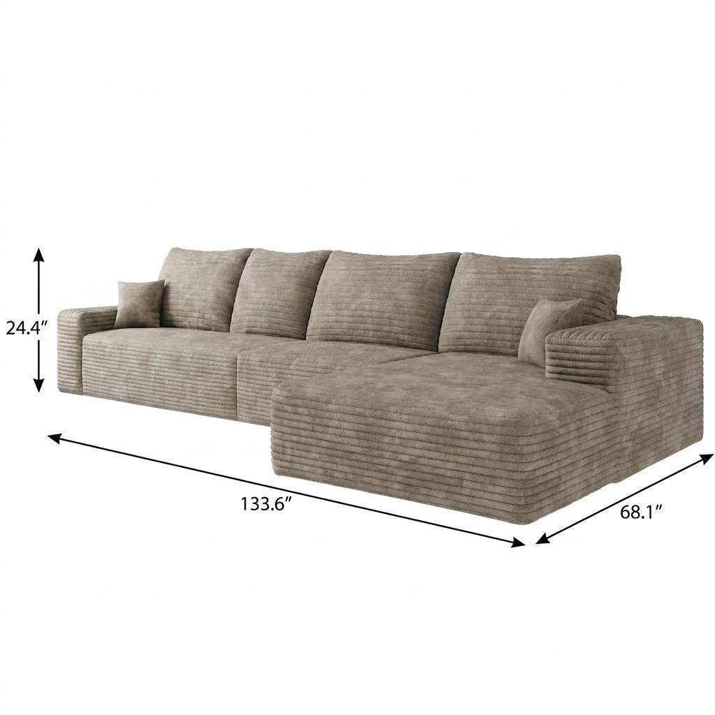 Camel Corduroy Modular L Shaped Sofa and Chaise Sectional - HomeRoots - Flyclothing LLC