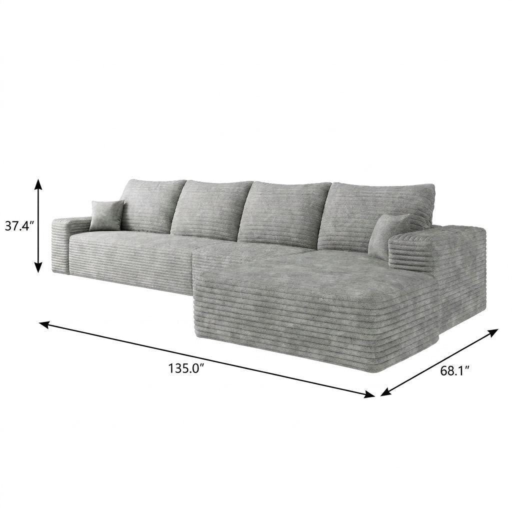Gray Corduroy Modular L Shaped Sofa and Chaise Sectional - HomeRoots - Flyclothing LLC