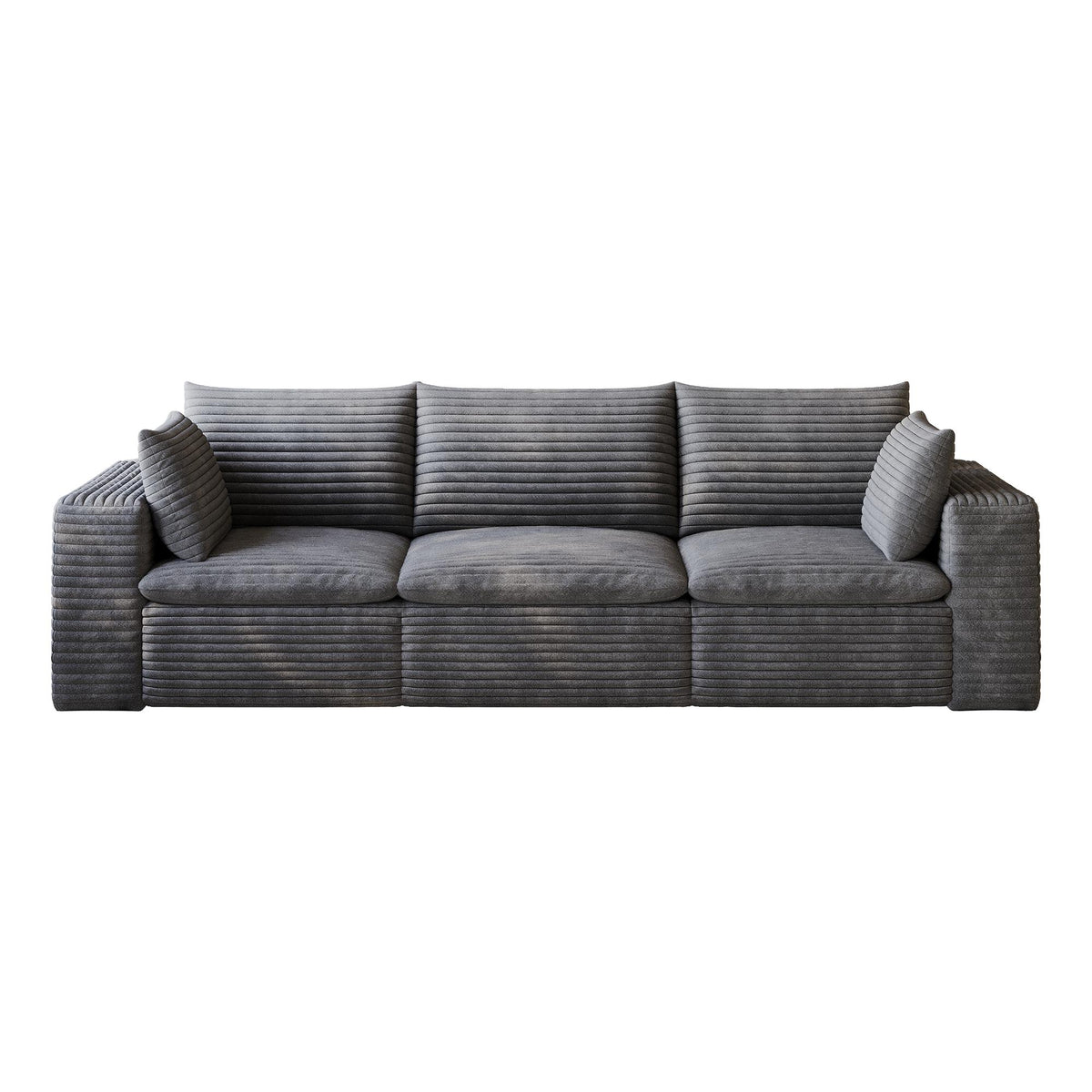 102" Dark Gray Corduroy Modular Sofa With Toss Pillows - HomeRoots - Flyclothing LLC