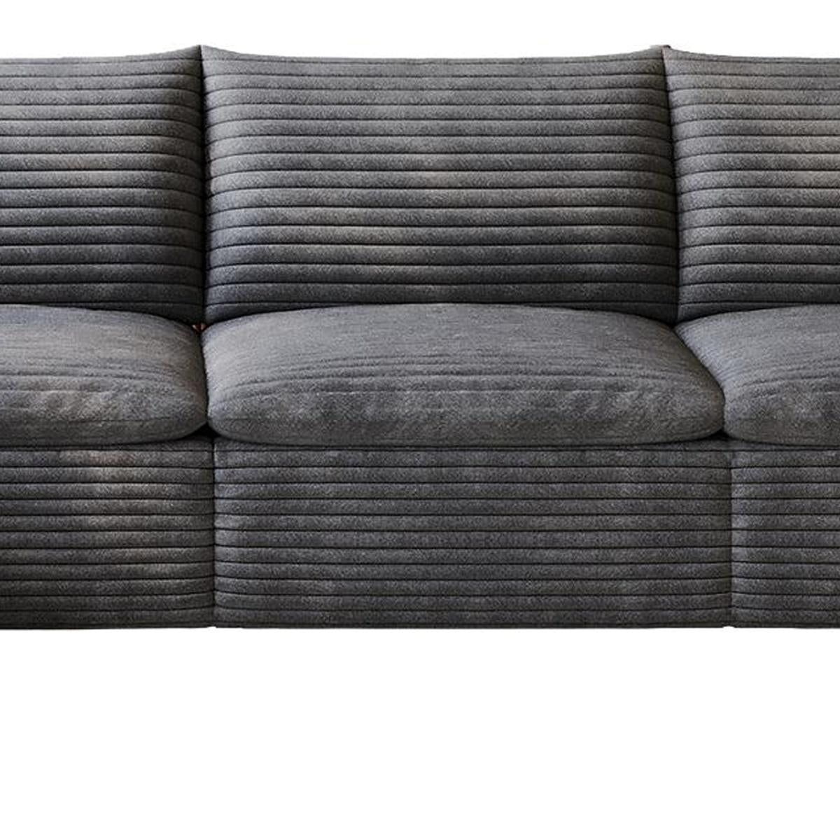134" Dark Gray Corduroy Modular Sofa With Ottoman And Toss Pillows - HomeRoots - Flyclothing LLC