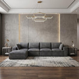 134" Dark Gray Corduroy Modular Sofa With Ottoman And Toss Pillows - HomeRoots - Flyclothing LLC