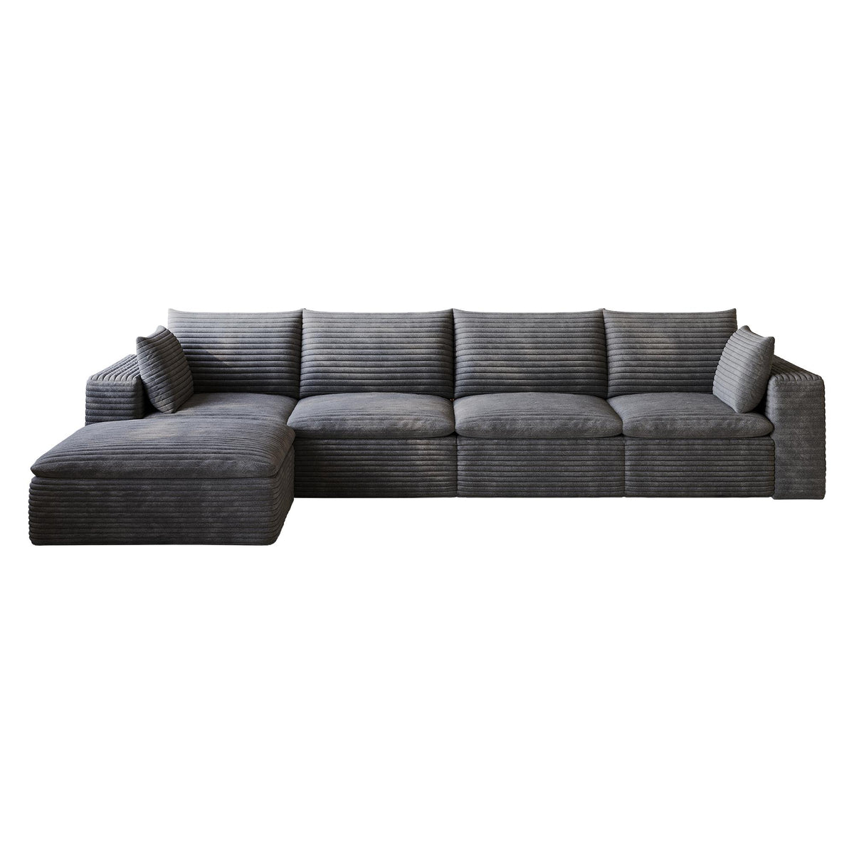 134" Dark Gray Corduroy Modular Sofa With Ottoman And Toss Pillows - HomeRoots - Flyclothing LLC