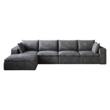 134" Dark Gray Corduroy Modular Sofa With Ottoman And Toss Pillows - HomeRoots - Flyclothing LLC