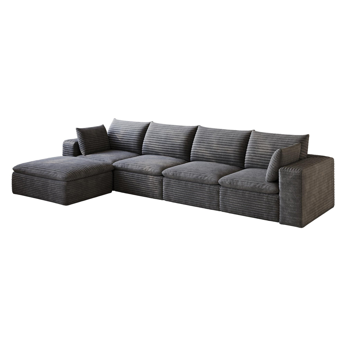 134" Dark Gray Corduroy Modular Sofa With Ottoman And Toss Pillows - HomeRoots - Flyclothing LLC