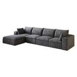 134" Dark Gray Corduroy Modular Sofa With Ottoman And Toss Pillows - HomeRoots - Flyclothing LLC
