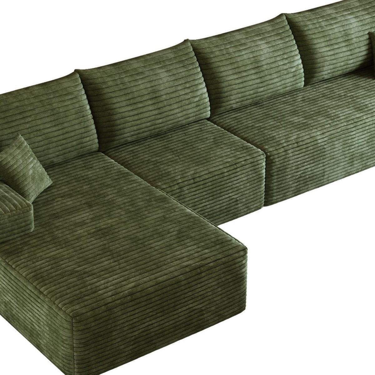 Green Corduroy Modular L Shaped Sofa and Chaise Sectional - HomeRoots - Flyclothing LLC
