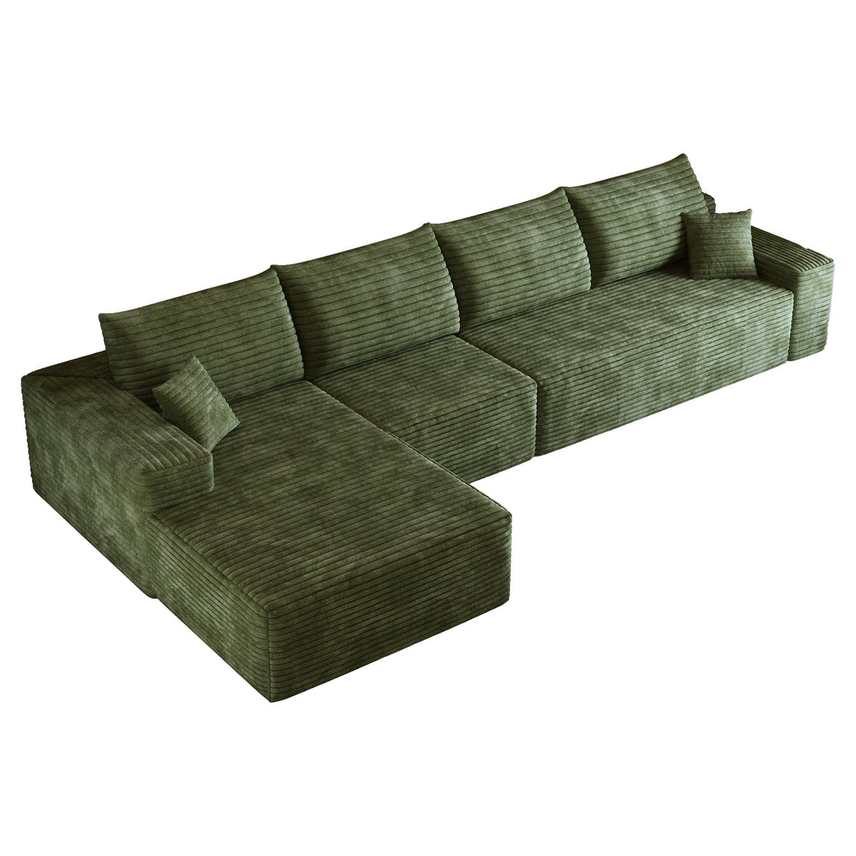 Green Corduroy Modular L Shaped Sofa and Chaise Sectional - HomeRoots - Flyclothing LLC