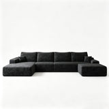 135" Black Corduroy Modular Chaise Style Sofa With Ottoman And Toss Pillows - HomeRoots - Flyclothing LLC