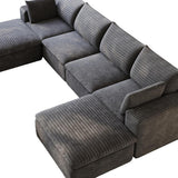134" Dark Gray Corduroy Modular Sofa With Ottoman And Toss Pillows - HomeRoots - Flyclothing LLC