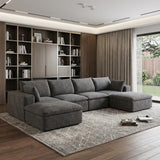 134" Dark Gray Corduroy Modular Sofa With Ottoman And Toss Pillows - HomeRoots - Flyclothing LLC