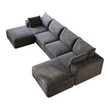 134" Dark Gray Corduroy Modular Sofa With Ottoman And Toss Pillows - HomeRoots - Flyclothing LLC