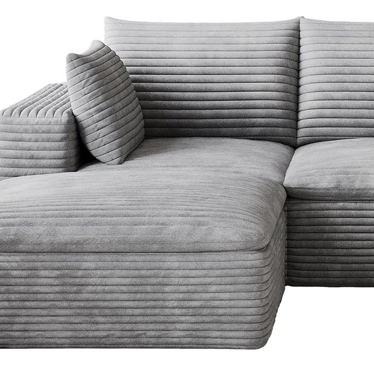 102" Gray Corduroy Modular Sofa With Ottoman And Toss Pillows - HomeRoots - Flyclothing LLC