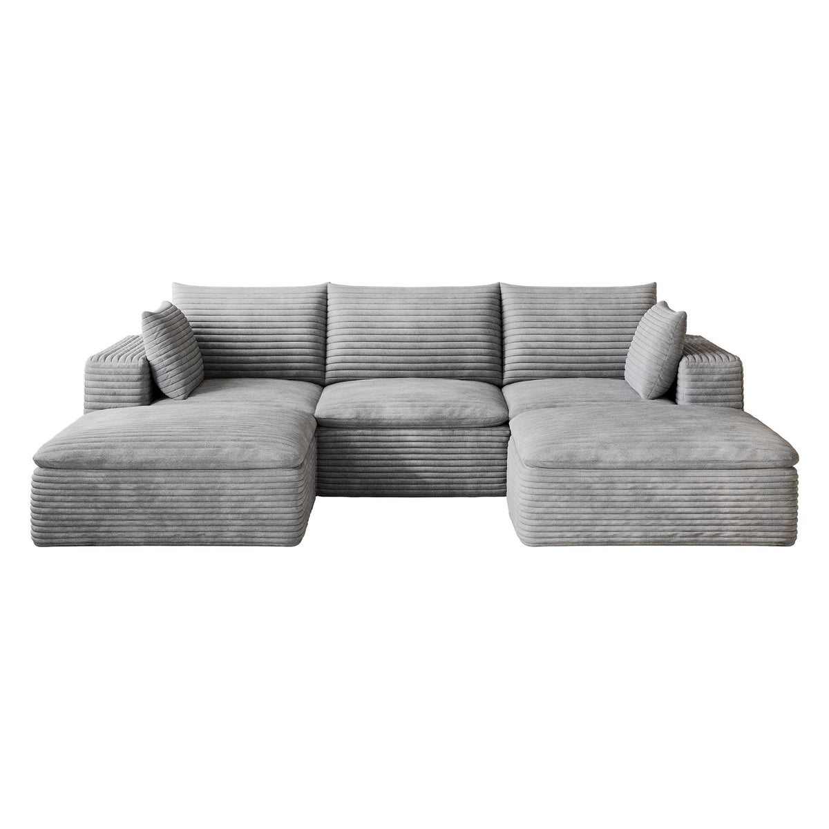 102" Gray Corduroy Modular Sofa With Ottoman And Toss Pillows - HomeRoots - Flyclothing LLC