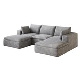 102" Gray Corduroy Modular Sofa With Ottoman And Toss Pillows - HomeRoots - Flyclothing LLC