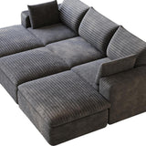 102" Dark Gray Corduroy Modular Sofa With Ottoman And Toss Pillows - HomeRoots - Flyclothing LLC