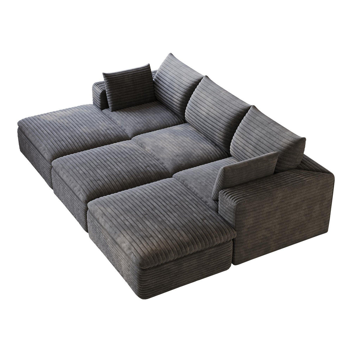 102" Dark Gray Corduroy Modular Sofa With Ottoman And Toss Pillows - HomeRoots - Flyclothing LLC