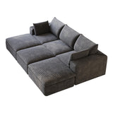 102" Dark Gray Corduroy Modular Sofa With Ottoman And Toss Pillows - HomeRoots - Flyclothing LLC