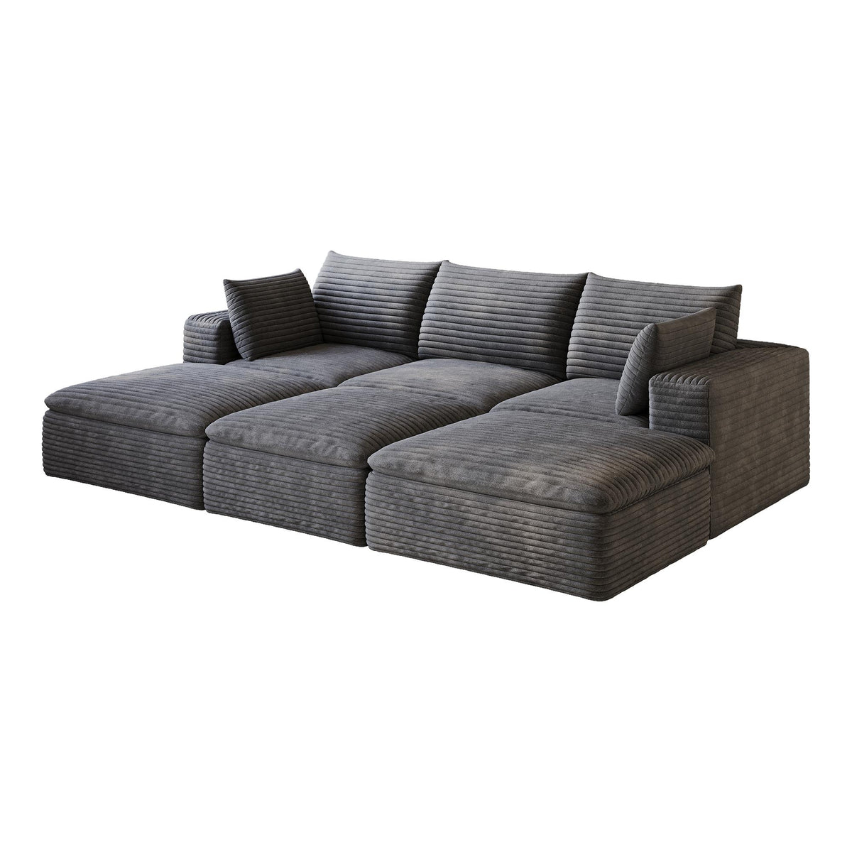 102" Dark Gray Corduroy Modular Sofa With Ottoman And Toss Pillows - HomeRoots - Flyclothing LLC