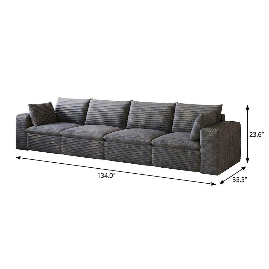 134" Dark Gray Corduroy Modular Sofa With Toss Pillows - HomeRoots - Flyclothing LLC