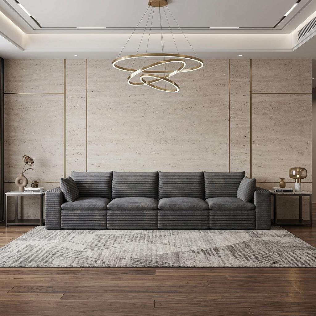 134" Dark Gray Corduroy Modular Sofa With Toss Pillows - HomeRoots - Flyclothing LLC