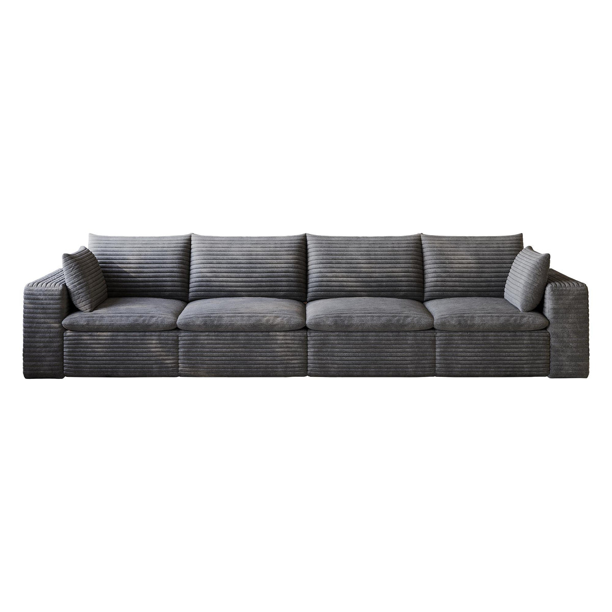 134" Dark Gray Corduroy Modular Sofa With Toss Pillows - HomeRoots - Flyclothing LLC