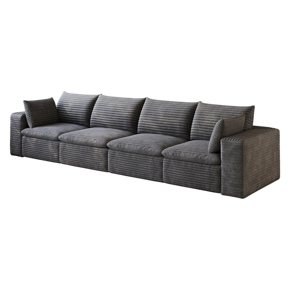 134" Dark Gray Corduroy Modular Sofa With Toss Pillows - HomeRoots - Flyclothing LLC