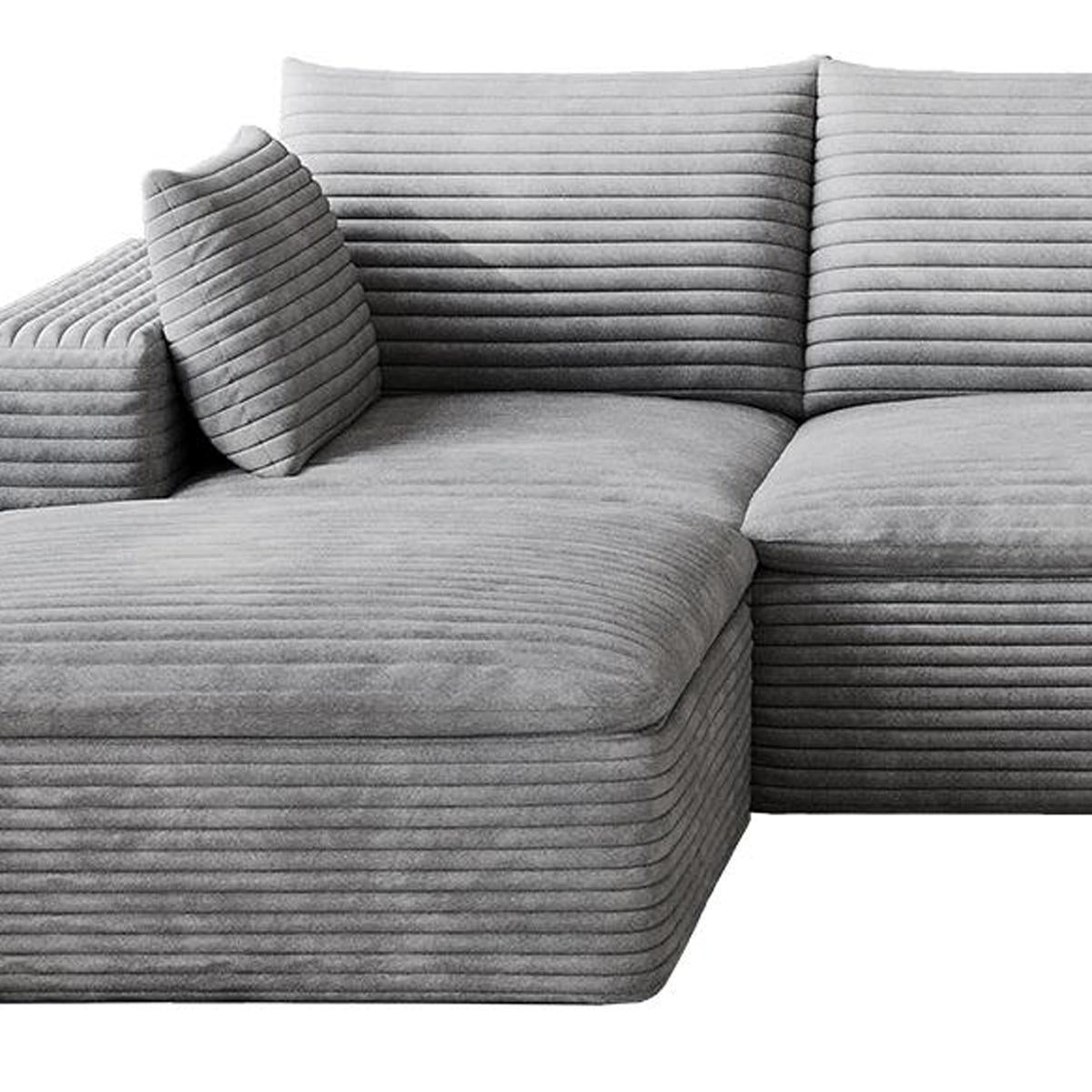 134" Gray Corduroy Modular Sofa With Ottoman And Toss Pillows - HomeRoots - Flyclothing LLC