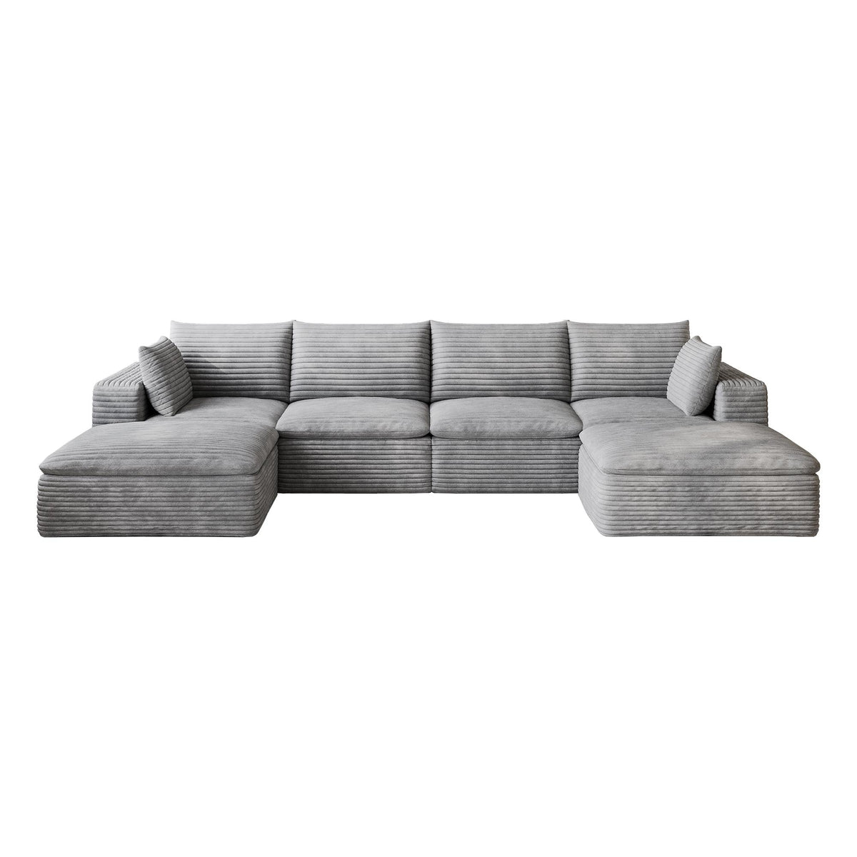 134" Gray Corduroy Modular Sofa With Ottoman And Toss Pillows - HomeRoots - Flyclothing LLC