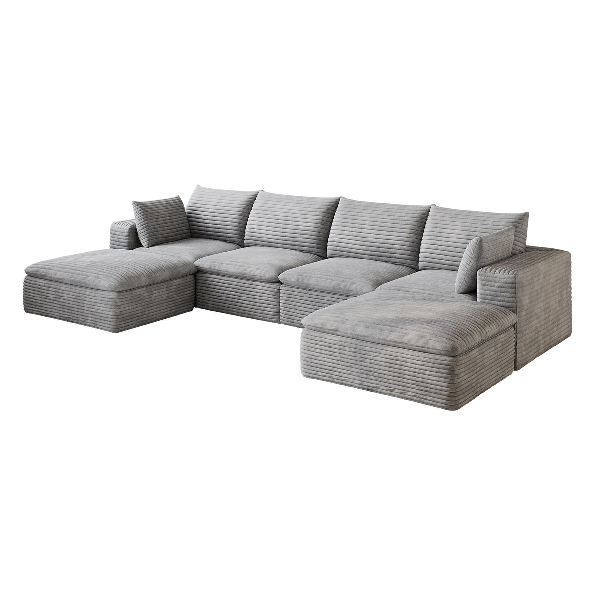 134" Gray Corduroy Modular Sofa With Ottoman And Toss Pillows - HomeRoots - Flyclothing LLC