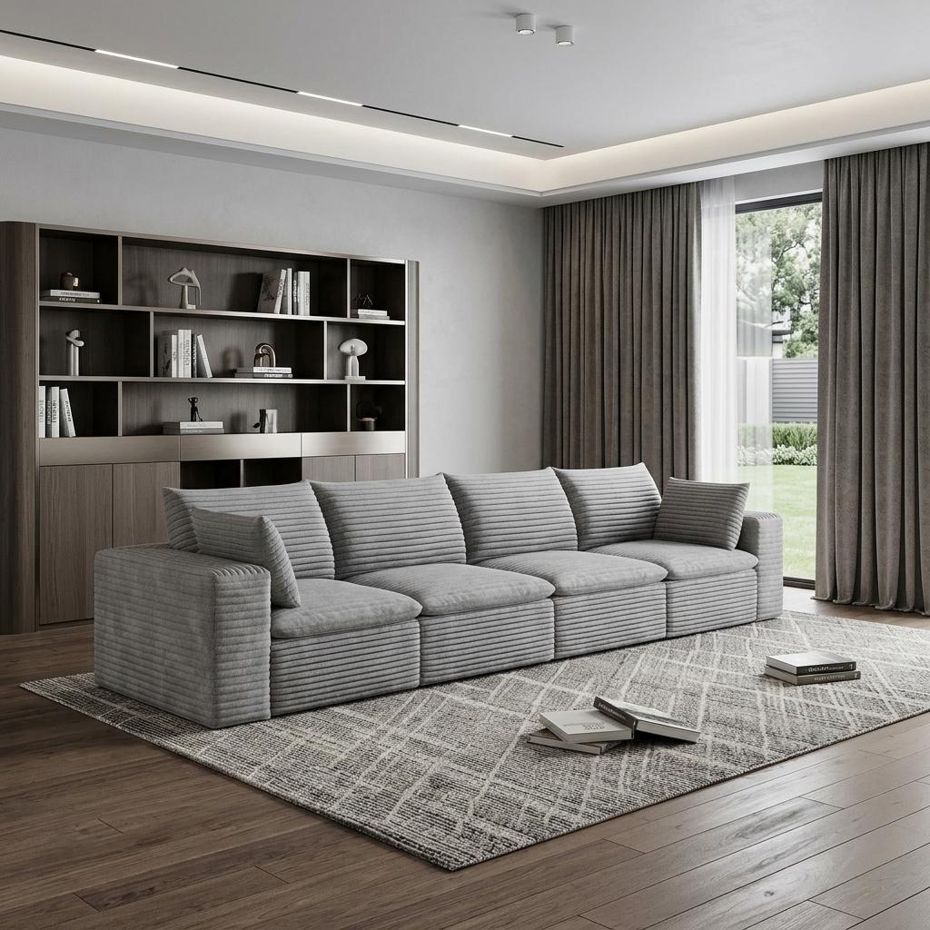 134" Gray Corduroy Modular Sofa With Toss Pillows - HomeRoots - Flyclothing LLC