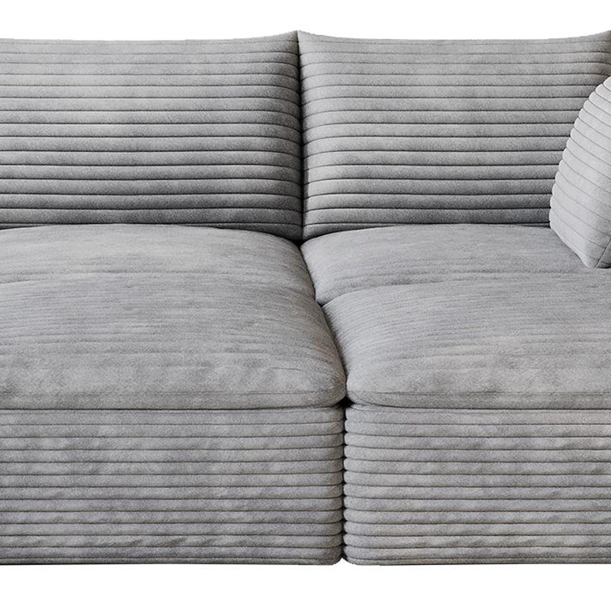 102" Gray Corduroy Modular Sofa With Ottoman And Toss Pillows - HomeRoots - Flyclothing LLC