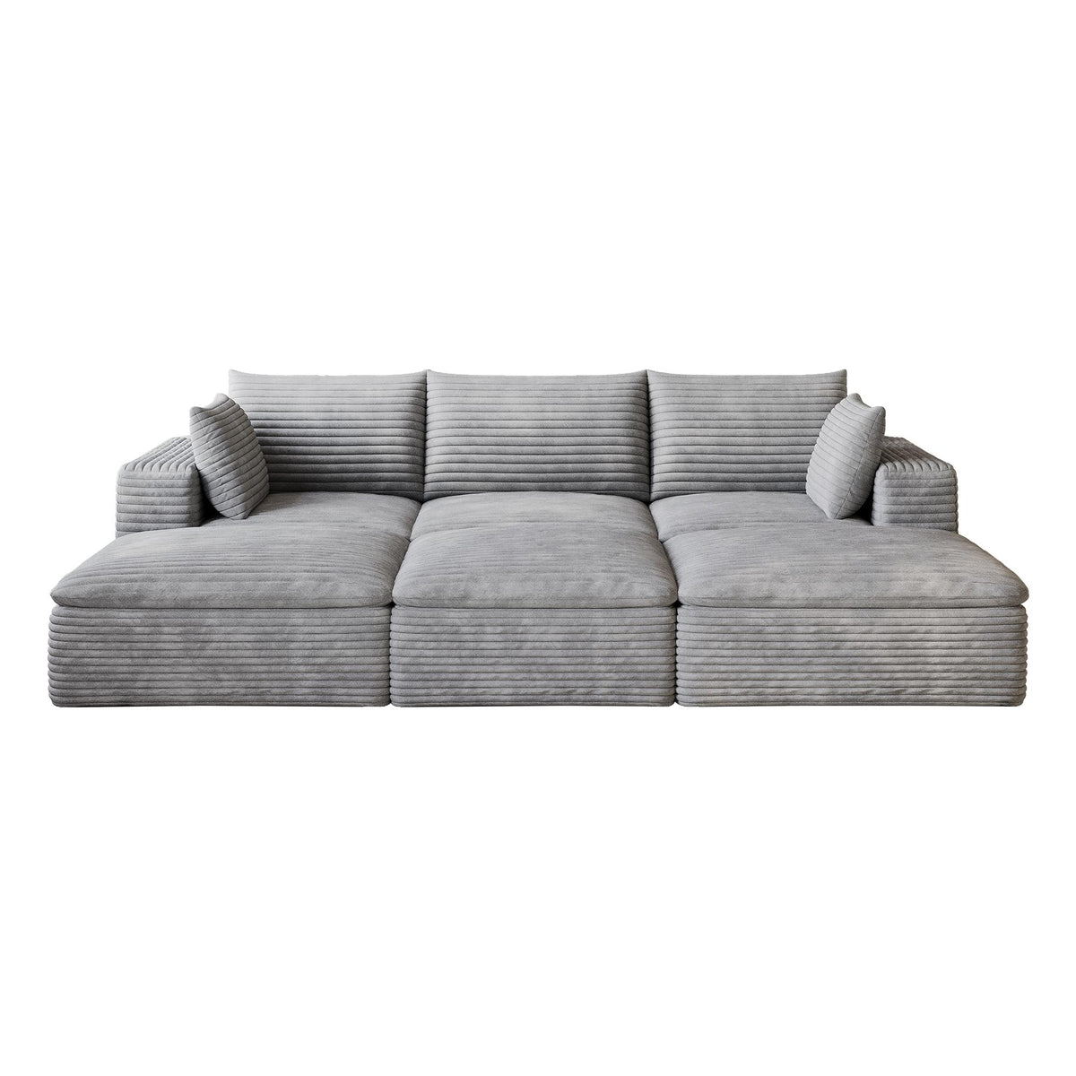 102" Gray Corduroy Modular Sofa With Ottoman And Toss Pillows - HomeRoots - Flyclothing LLC