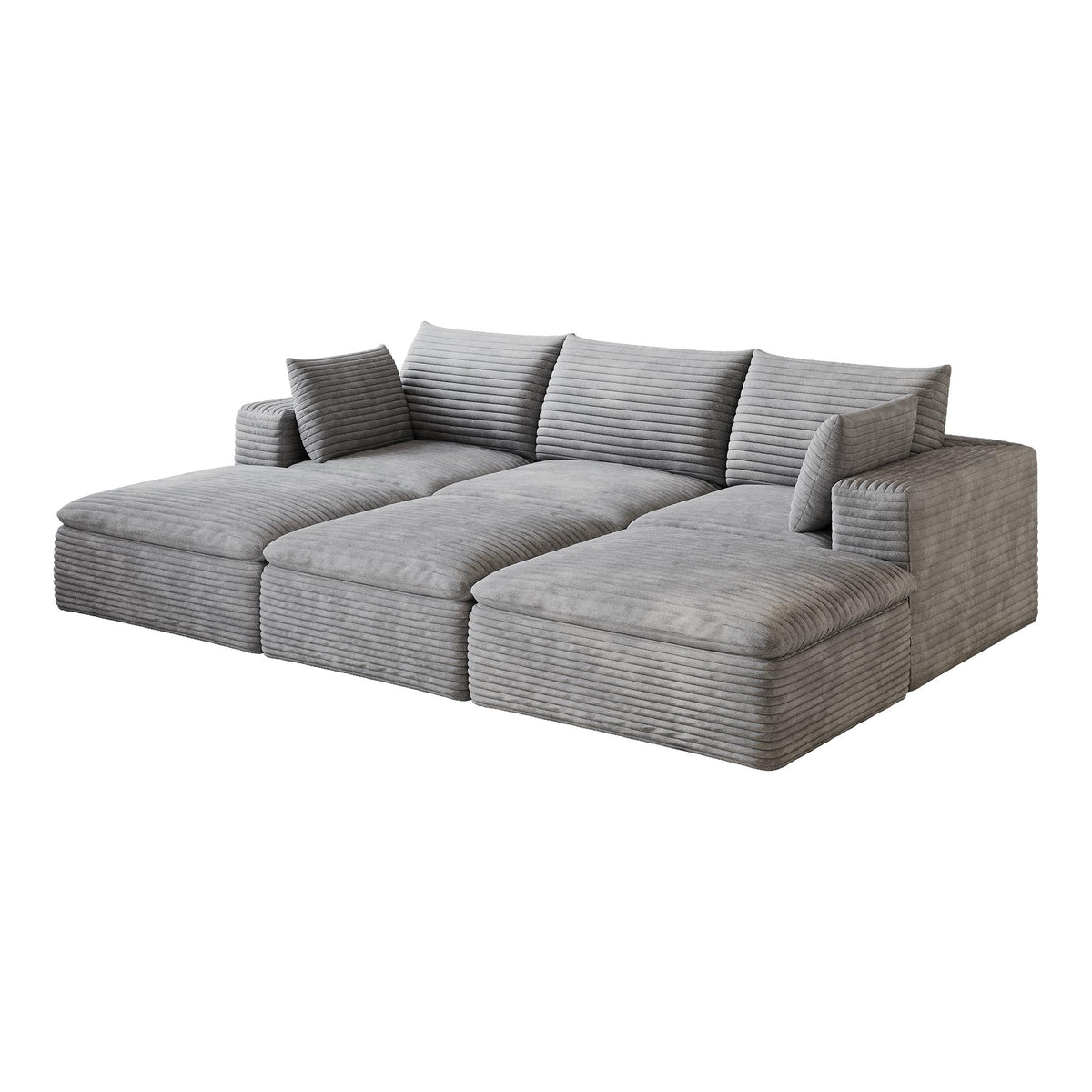 102" Gray Corduroy Modular Sofa With Ottoman And Toss Pillows - HomeRoots - Flyclothing LLC