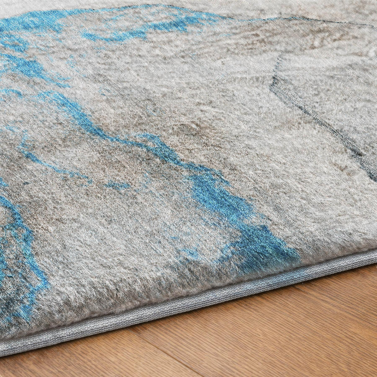 3' X 5' Blue And Denim Blue Abstract Shag Washable Area Rug With UV Protection - HomeRoots - Flyclothing LLC