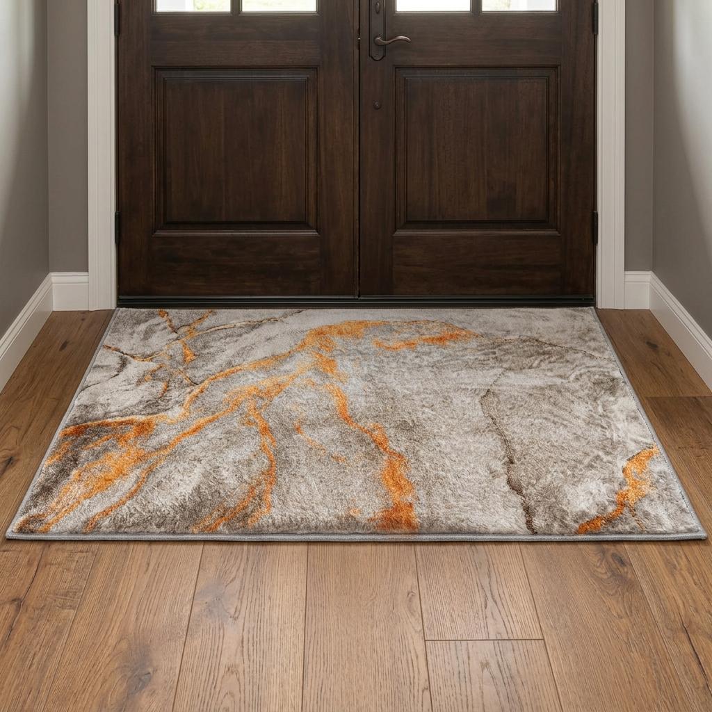 3' X 5' Orange And Peach Abstract Shag Washable Area Rug With UV Protection - HomeRoots - Flyclothing LLC