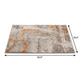 3' X 5' Orange And Peach Abstract Shag Washable Area Rug With UV Protection - HomeRoots - Flyclothing LLC