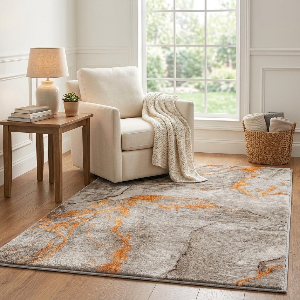 5' X 8' Orange And Peach Abstract Shag Washable Area Rug With UV Protection - HomeRoots - Flyclothing LLC