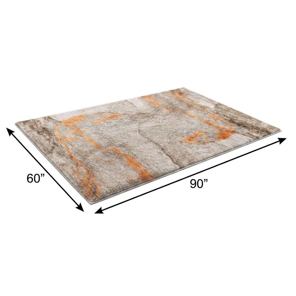 5' X 8' Orange And Peach Abstract Shag Washable Area Rug With UV Protection - HomeRoots - Flyclothing LLC