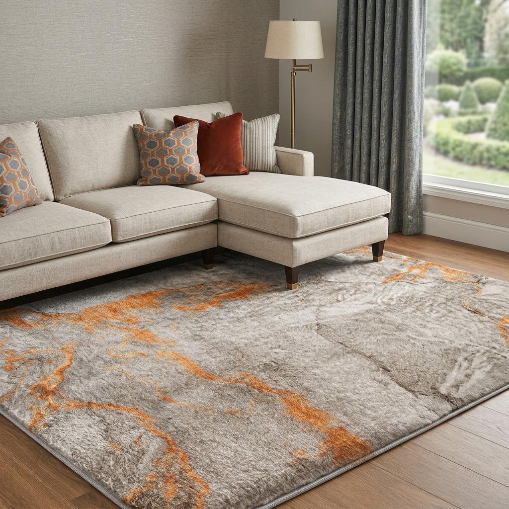 9' X 12' Orange And Peach Abstract Shag Washable Area Rug With UV Protection - HomeRoots - Flyclothing LLC