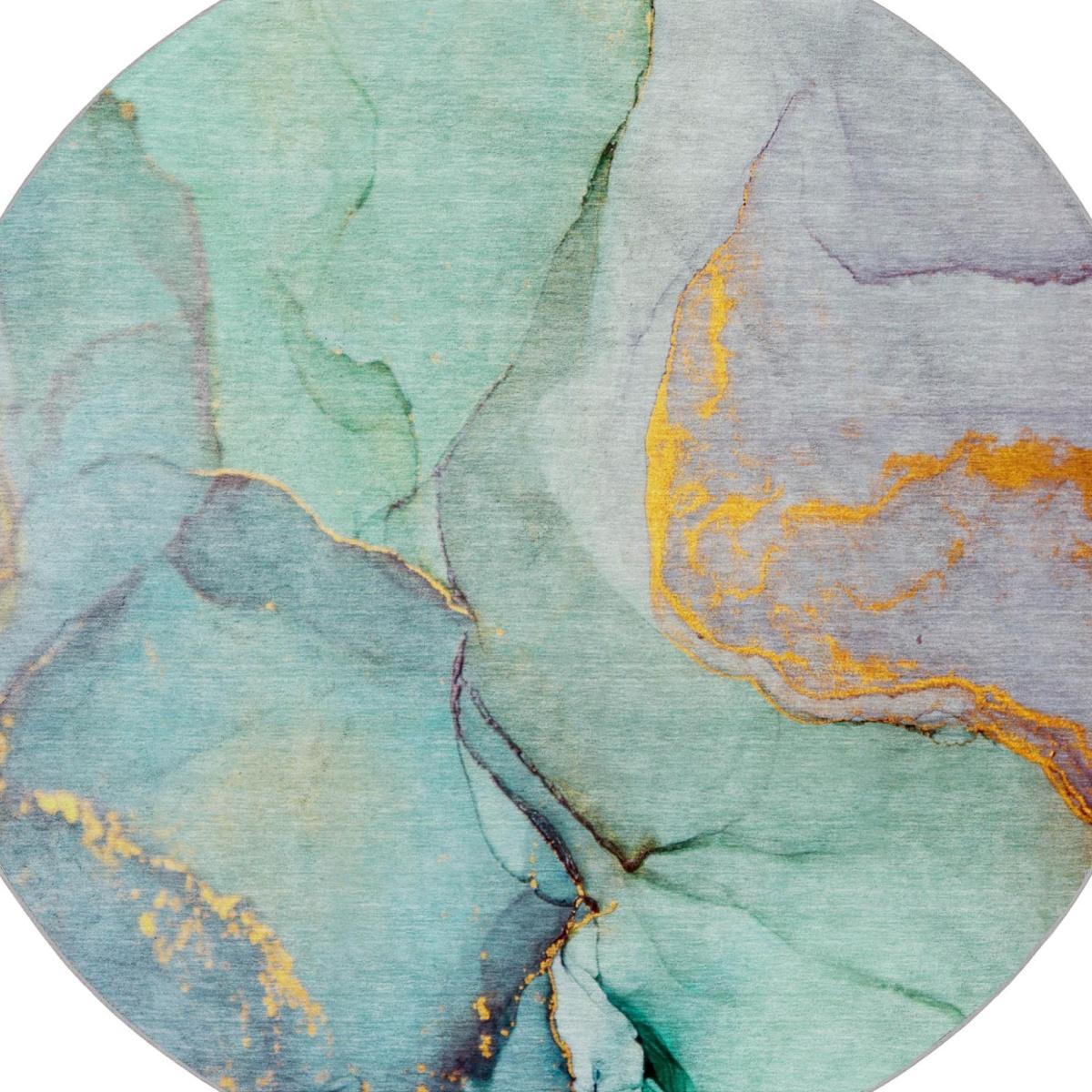 8' Teal And Blue Abstract Shag Washable Round Rug With UV Protection - HomeRoots - Flyclothing LLC