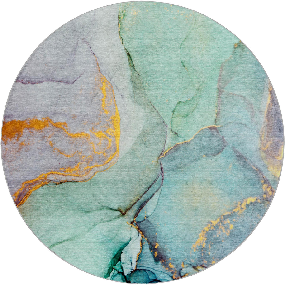 8' Teal And Blue Abstract Shag Washable Round Rug With UV Protection - HomeRoots - Flyclothing LLC