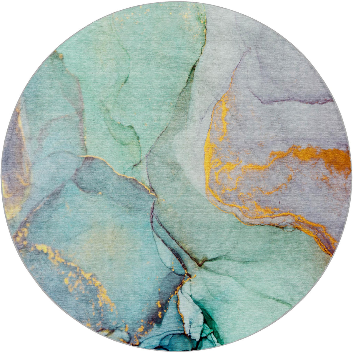 8' Teal And Blue Abstract Shag Washable Round Rug With UV Protection - HomeRoots - Flyclothing LLC