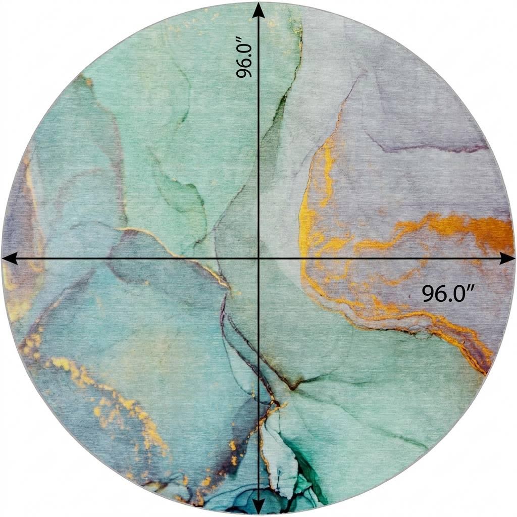 8' Teal And Blue Abstract Shag Washable Round Rug With UV Protection - HomeRoots - Flyclothing LLC